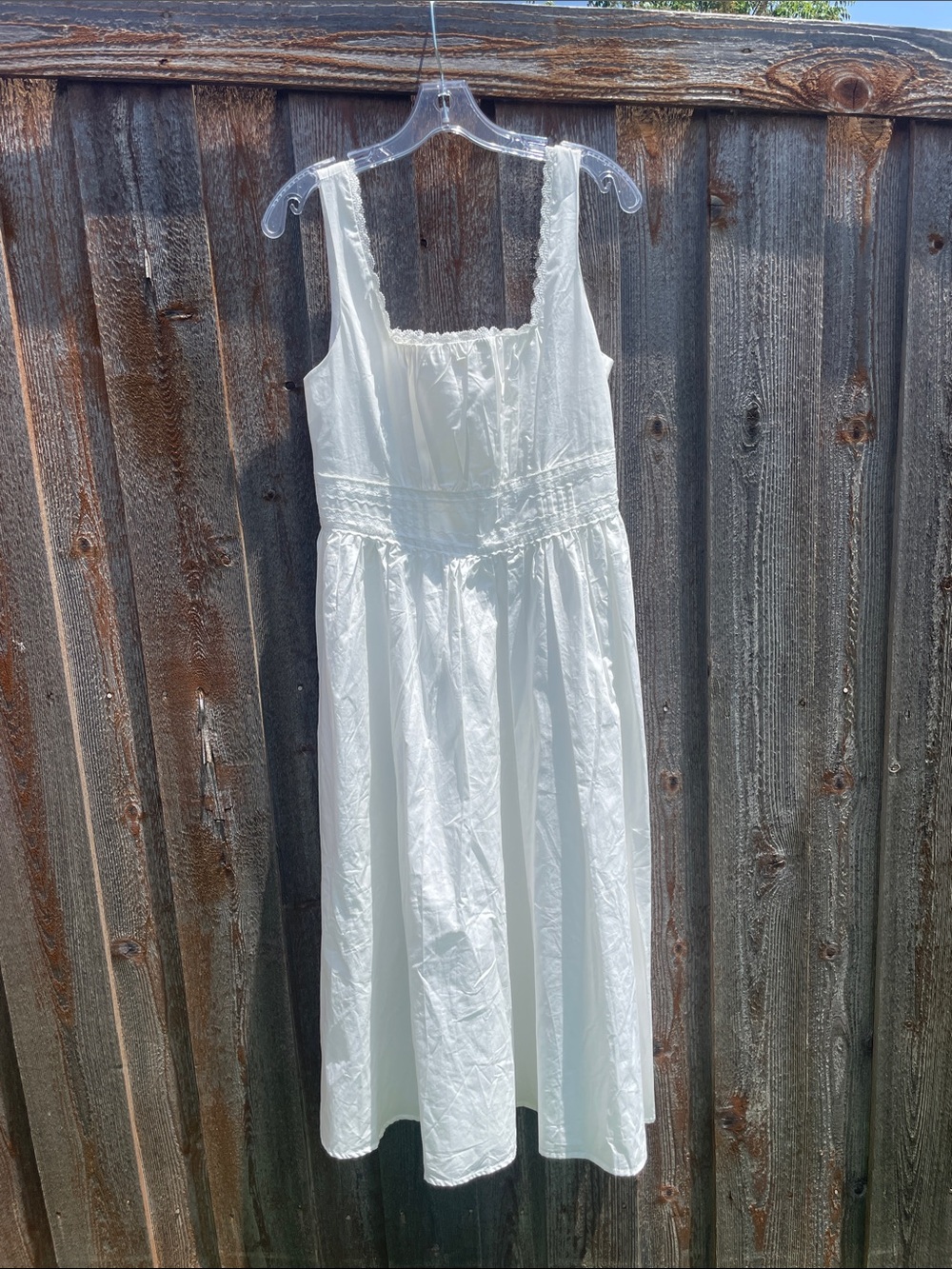Lucky Brand White Sleeveless Midi Sundress with Lace Trim